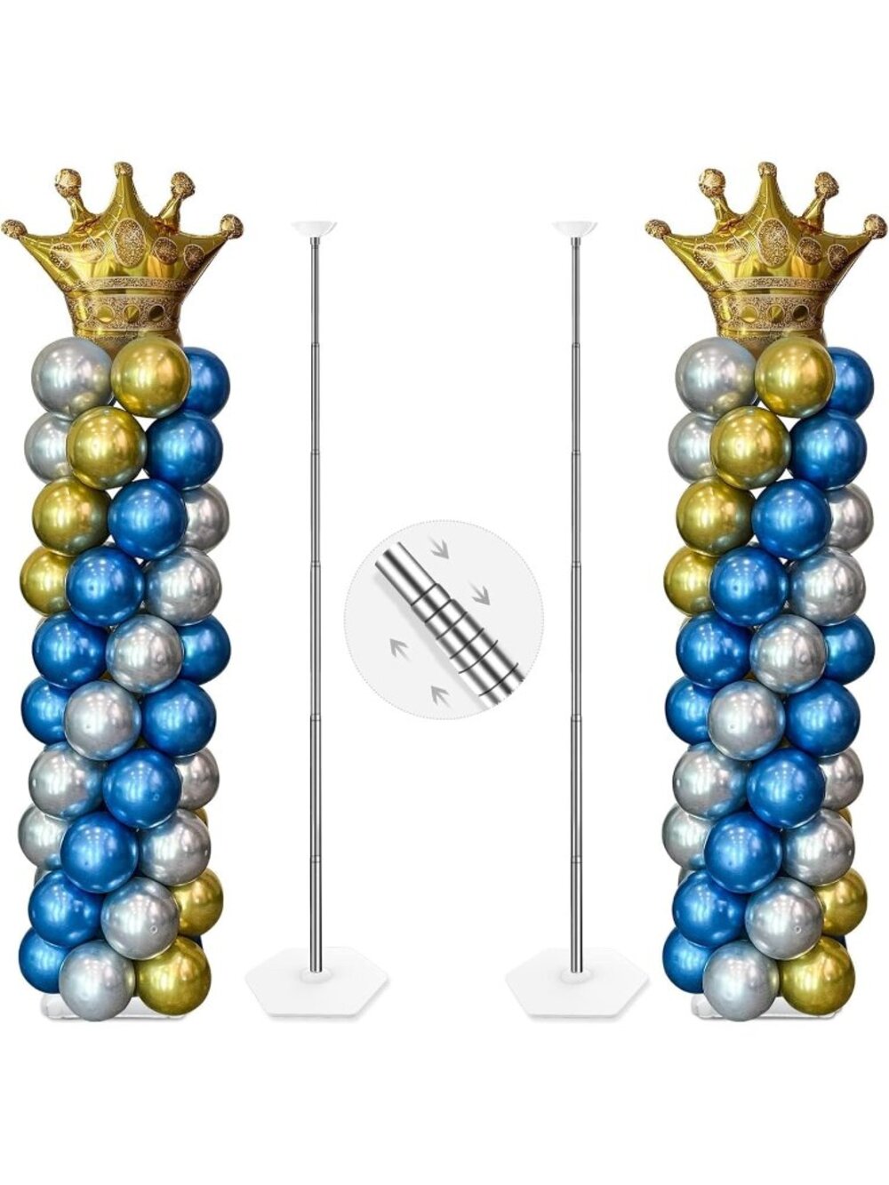 New Set of 2 Up to 7-Ft Adjustable Metal Balloon Column Stands